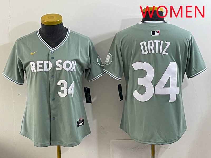 Women 2025 Boston Red Sox #34 Ortiz Green Joint Name Nike MLB Jersey style 4->women mlb jersey->Women Jersey